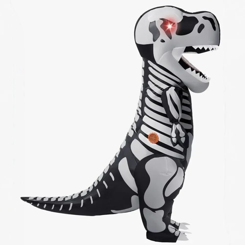 Kids Inflatable T Rex Skeleton Costume Light Up Eyes Blow Up Dinosaur Halloween